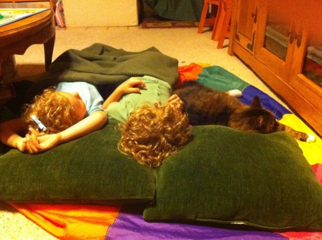 Bandito chilling with the twins.