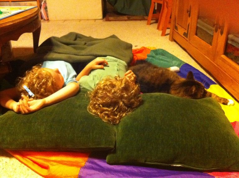 Bandito chilling with the twins.