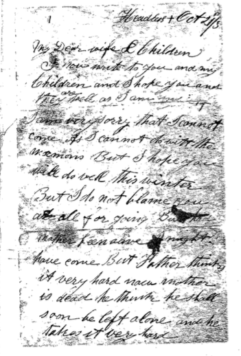 John Wiggett's letter to Lizzie pg 1