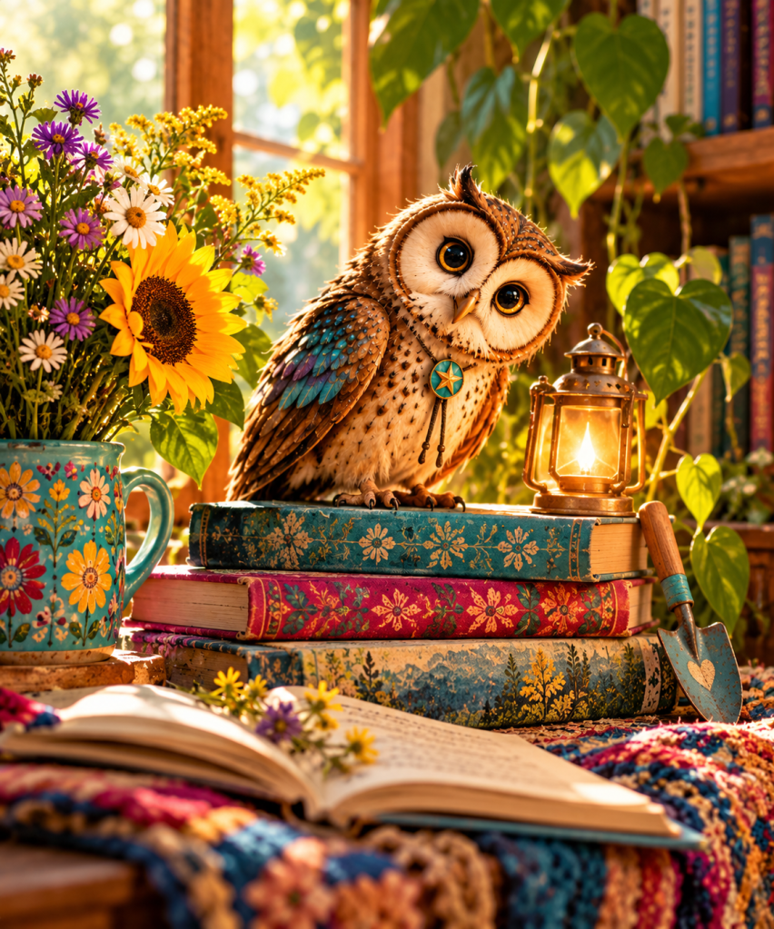 Lumen in a sunlit storybook reading nook
